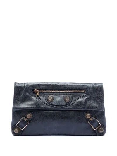 Pre-owned Balenciaga 2005-2025 Lambskin Motocross Giant 21 Envelope Clutch Bag In Blue