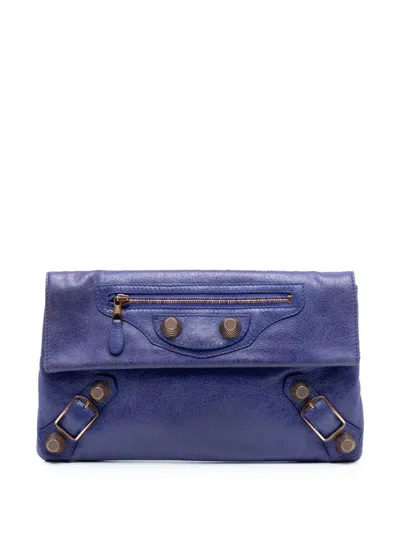 Pre-owned Balenciaga 2005-2025 Lambskin Motocross Giant 21 Envelope Clutch Bag In Purple