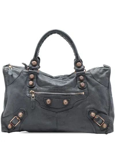 Pre-owned Balenciaga 2005-2025 Lambskin Motocross Giant 21 Work Satchel In Blue