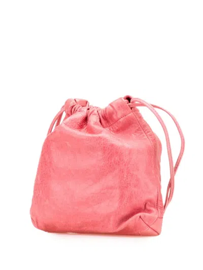 Pre-owned Balenciaga 2005-2025 Lambskin Motocross Move On Drawstring Pouch In Pink
