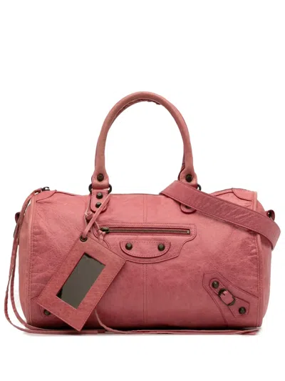 Pre-owned Balenciaga 2005-2025 Maxi Lambskin Motocross Twiggy Satchel In Pink