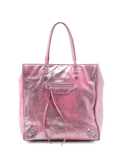Pre-owned Balenciaga 2005-2025 Metallic Leather Papier A5 Tote Bag In Pink