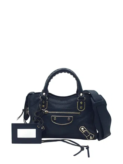 Pre-owned Balenciaga 2005-2025 Mini Chevre Motocross Classic Metallic Edge City Satchel In Blue