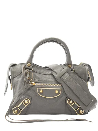 Pre-owned Balenciaga 2005-2025 Mini Chevre Motocross Classic Metallic Edge City Satchel In Gray