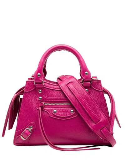 Pre-owned Balenciaga 2005-2025 Mini Grained Calfskin Motocross Neo Classic City Satchel In Pink