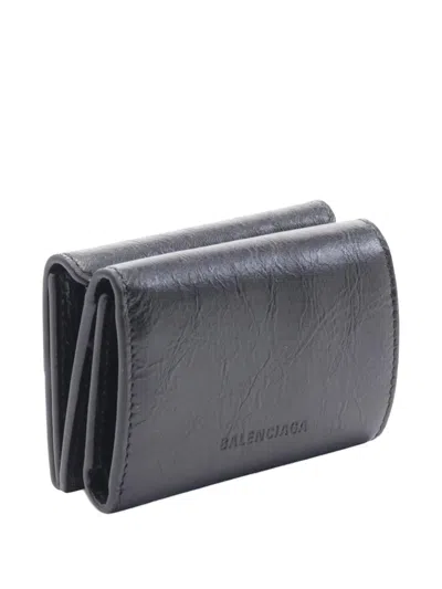 Pre-owned Balenciaga 2005-2025 Mini Lambskin Le City Trifold Wallet Small Wallets In Black