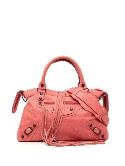 Pre-owned Balenciaga 2005 Lambskin Motocross Classic Town Satchel In Pink