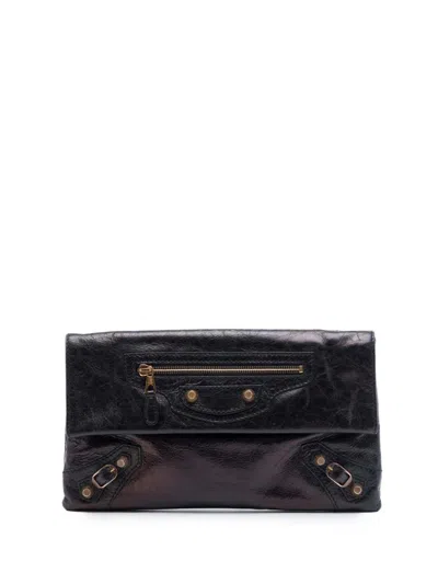 Pre-owned Balenciaga 2005 Lambskin Motocross Giant 12 Envelope Clutch Bag In Black