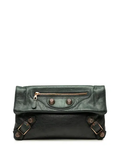 Pre-owned Balenciaga 2005 Lambskin Motocross Giant 21 Envelope Clutch Bag In Green