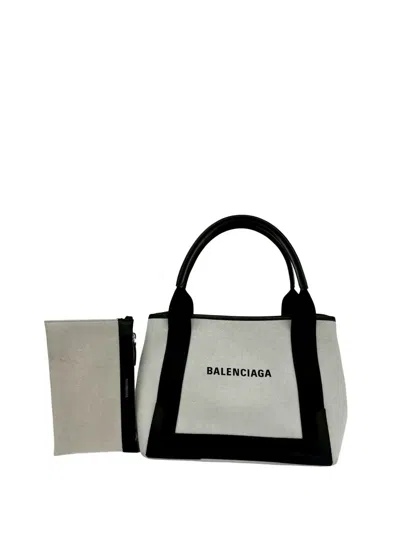 Pre-owned Balenciaga 2005-2022 Canvas Navy Cabas S Tote Bag In White
