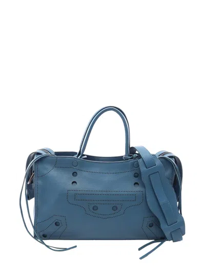 Pre-owned Balenciaga 2005-2026 Calfskin Motocross Blackout City S Satchel In Blue