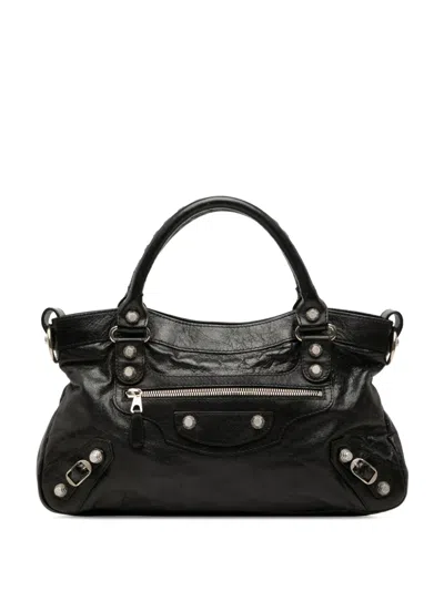 Pre-owned Balenciaga 2005-2026 Lambskin Motocross Giant 12 First Satchel In Black