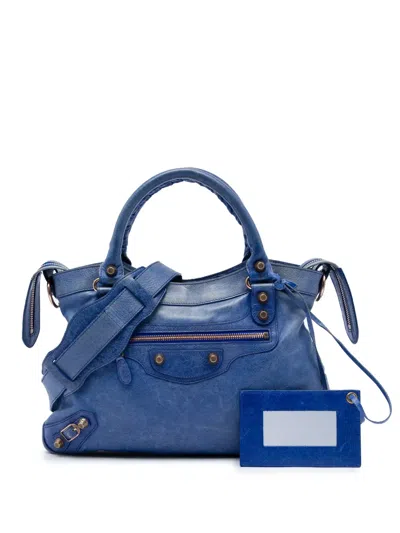 Pre-owned Balenciaga 2005-2026 Lambskin Motocross Giant 12 Town Satchel In Blue