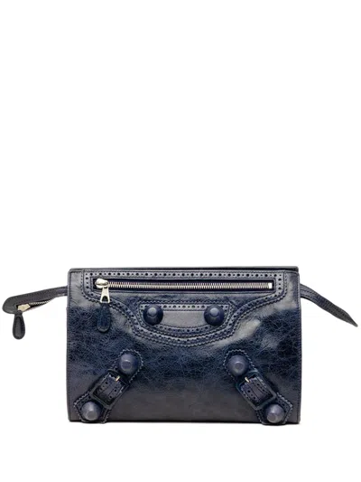 Pre-owned Balenciaga 2005-2026 Lambskin Motocross Giant 21 Brogues Clutch Pouch In Blue