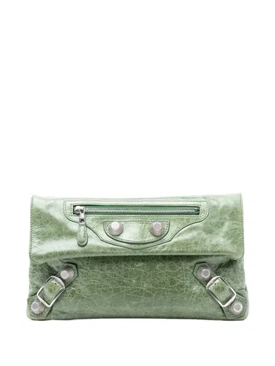 Pre-owned Balenciaga 2005-2026 Lambskin Motocross Giant 21 Envelope Clutch Bag In Green
