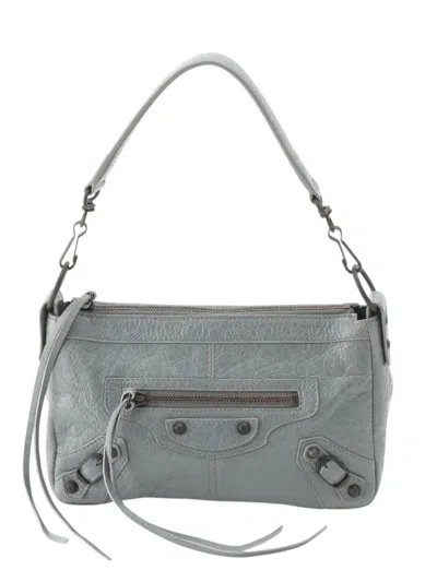 Pre-owned Balenciaga 2005-2026 Mini Lambskin Le City Moto Bag Satchel In Grey