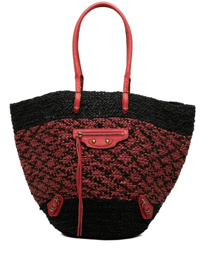 Pre-owned Balenciaga 2005-2026 Raffia Motocross Classic Panier Basket Tote Bag In Black