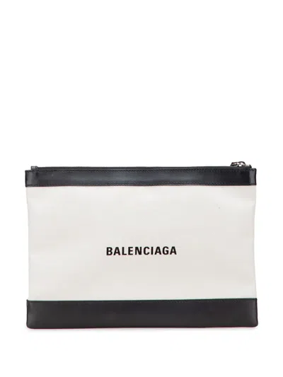 Pre-owned Balenciaga 2006-2018 M Canvas Navy Clip Clutch Bag In White
