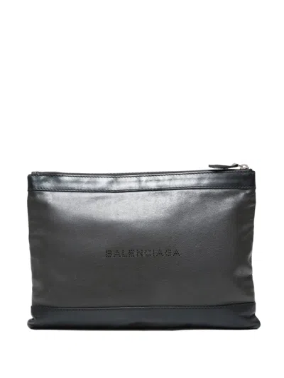 Pre-owned Balenciaga 2006-2018 Perforated M Clip-on Clutch Bag In Gray