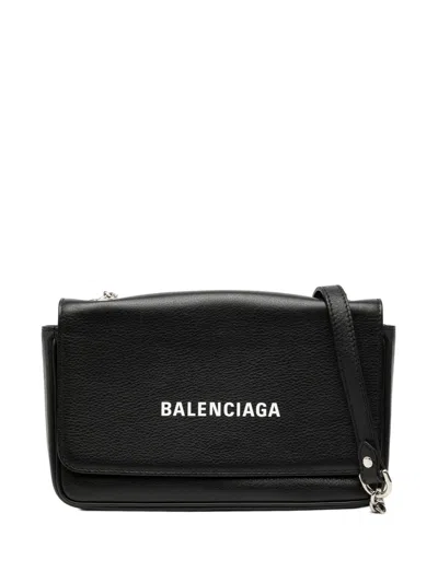 Pre-owned Balenciaga 2006-2019 Leather Everyday Wallet On Chain Crossbody Bag In Black