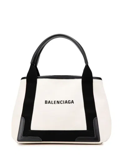 Pre-owned Balenciaga 2007 Canvas Navy Cabas S Tote Bag In Black
