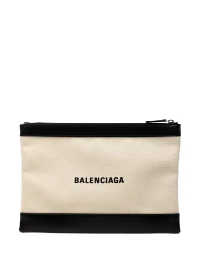 Pre-owned Balenciaga 2007 Canvas Navy Clip M Clutch Bag In Brown