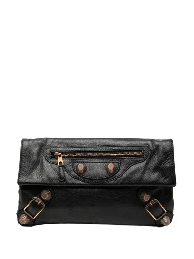 Pre-owned Balenciaga 2007-2010 Lambskin Motocross Giant 21 Envelope Clutch Bag In Black