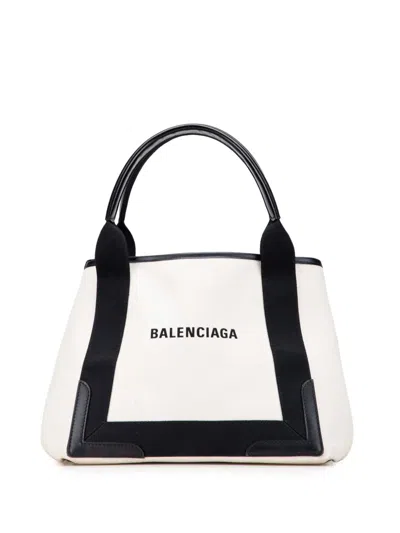 Pre-owned Balenciaga 2008 Canvas Navy Cabas S Tote Bag In Black