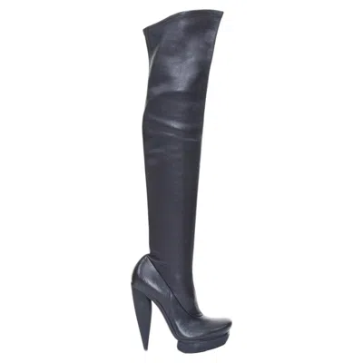 Pre-owned Balenciaga 2008 Runway Smooth Black Leather Horn Cone Heel Platform Boots Eu37.5