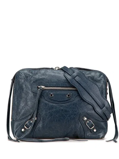 Pre-owned Balenciaga 2010-2024 Lambskin Motocross Classic Reporter Crossbody Bag In Blue