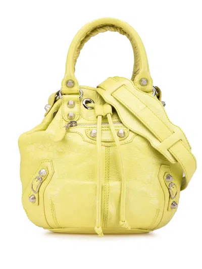 Pre-owned Balenciaga 2010-2024 Lambskin Motocross Giant 12 Pompon Bag Satchel In Yellow