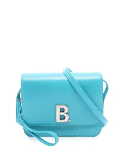Pre-owned Balenciaga 2010-2025 Calfskin Small B Shiny Box Crossbody Bag In Blue