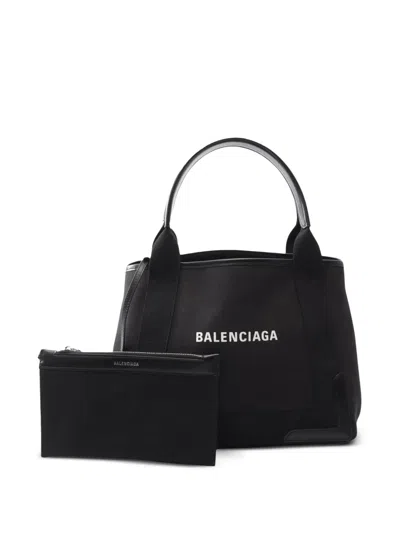 Pre-owned Balenciaga 2010-2025 Canvas Navy Cabas S Tote Bag In Black