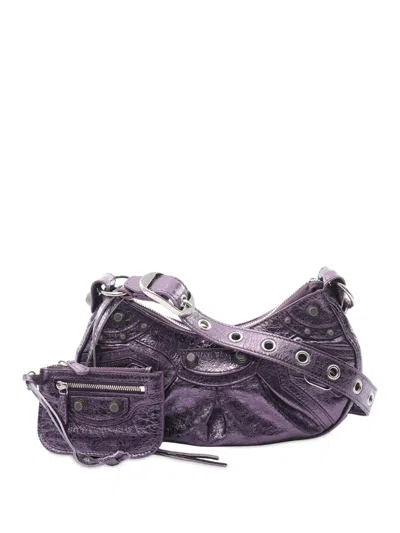 Pre-owned Balenciaga 2010-2025 Lambskin Le Cagole Xs Shoulder Bag In Purple