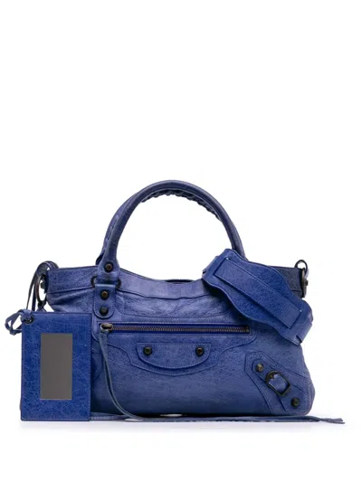 Pre-owned Balenciaga 2010-2025 Lambskin Motocross Classic First Satchel In Blue