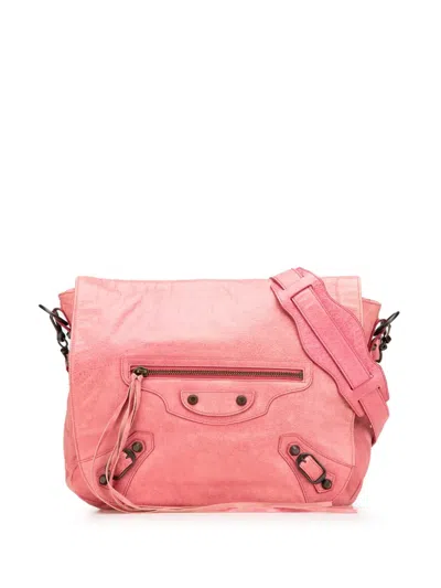 Pre-owned Balenciaga 2010-2025 Lambskin Motocross Classic Folk Crossbody Bag In Pink
