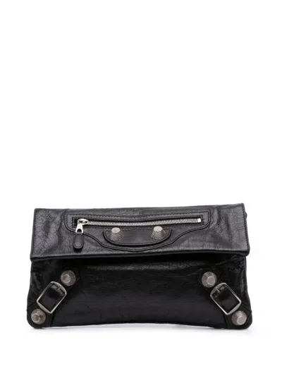 Pre-owned Balenciaga 2010-2025 Lambskin Motocross Giant 21 Envelope Clutch Bag In Black
