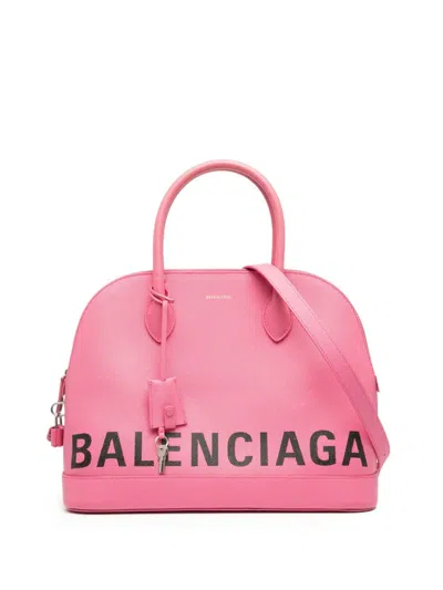 Pre-owned Balenciaga 2010-2025 M Grained Calfskin Logo Ville Top Handle Bag Satchel In Pink