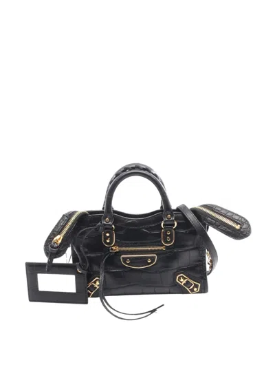 Pre-owned Balenciaga 2010-2025 Mini Chevre Motocross Classic Metallic Edge City Satchel Handbag In Black