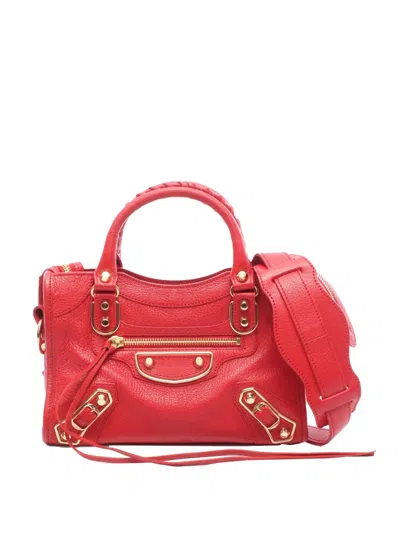 Pre-owned Balenciaga 2010-2025 Mini Chevre Motocross Classic Metallic Edge City Satchel Handbag In Red