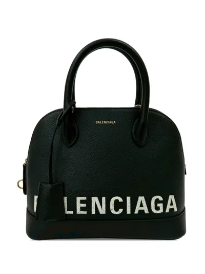 Pre-owned Balenciaga 2010-2025 S Grained Calfskin Ville Top Handle Bag Satchel In Black