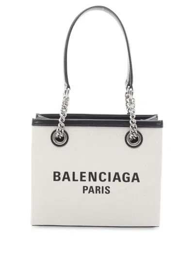 Pre-owned Balenciaga 2010-2025 Small Canvas Duty Free Tote Bag In Brown