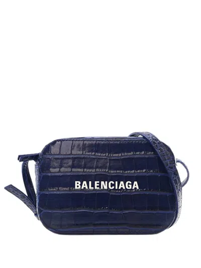 Pre-owned Balenciaga 2010-2025 Xs Embossed Leather Everyday Camera Bag Crossbody Bag In Blue