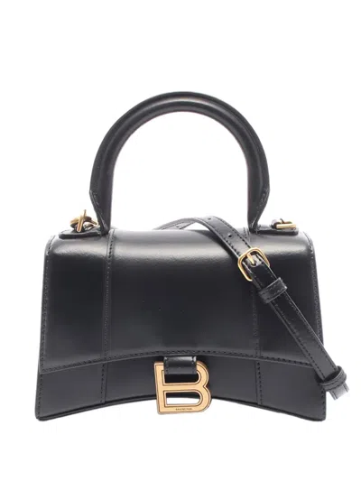 Pre-owned Balenciaga 2010-2025 Xs Shiny Box Calfskin Hourglass Top Handle Bag Satchel In Black