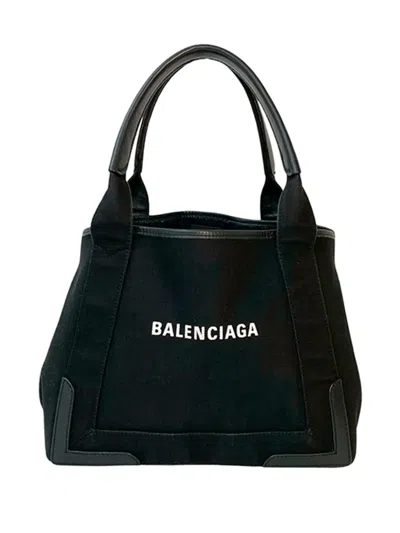 Pre-owned Balenciaga 2010-2026 Canvas Navy Cabas S Tote Bag In Black