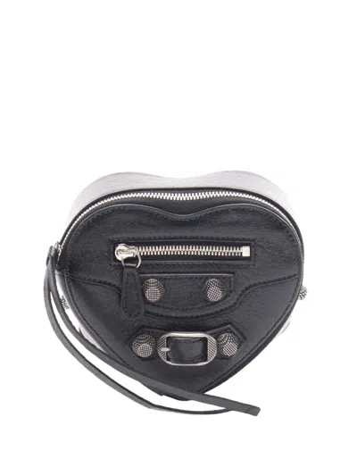 Pre-owned Balenciaga 2010-2026 Lambskin Motocross Le Cagole Heart Pouch In Black