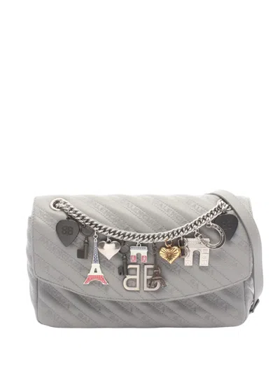 Pre-owned Balenciaga 2010-2026 Leather Bb Round Charm Shoulder Bag In Gray