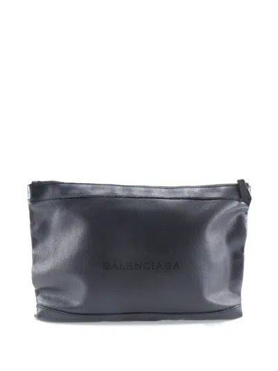 Pre-owned Balenciaga 2010-2026 Leather Navy Clip M Clutch Bag In Black
