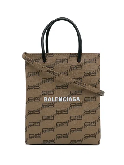 Pre-owned Balenciaga 2010 Coated Canvas Bb Signature Shopping Bag Satchel In Brown