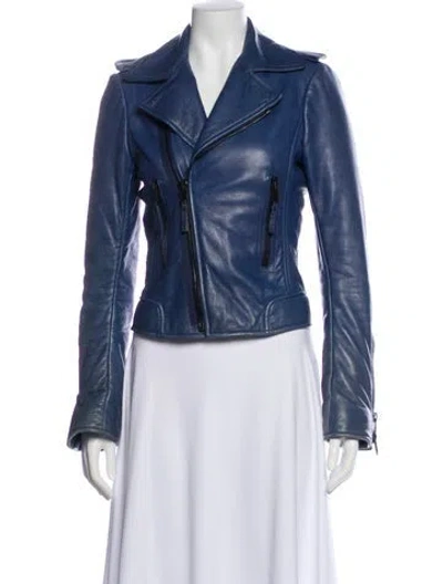 Pre-owned Balenciaga 2010 Leather Biker Jacket In Blue